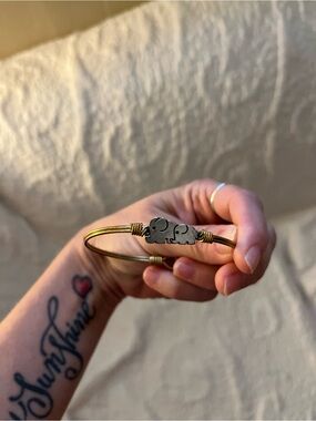 Elephant Charm Wire Wrapped Bangle Bracelet in Gold Tone